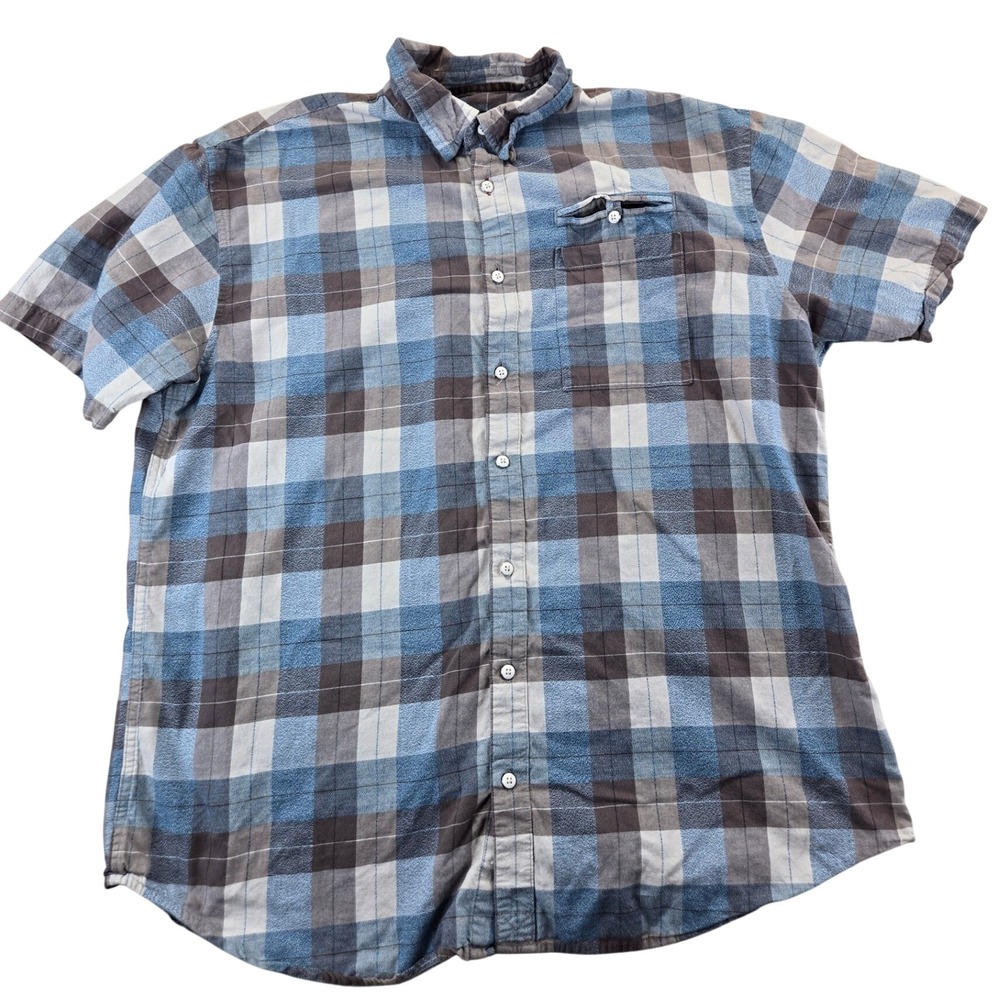 Grizzly Mountain Shirt Mens XXL Blue Plaid Button Down Short Sleeve Casual Top